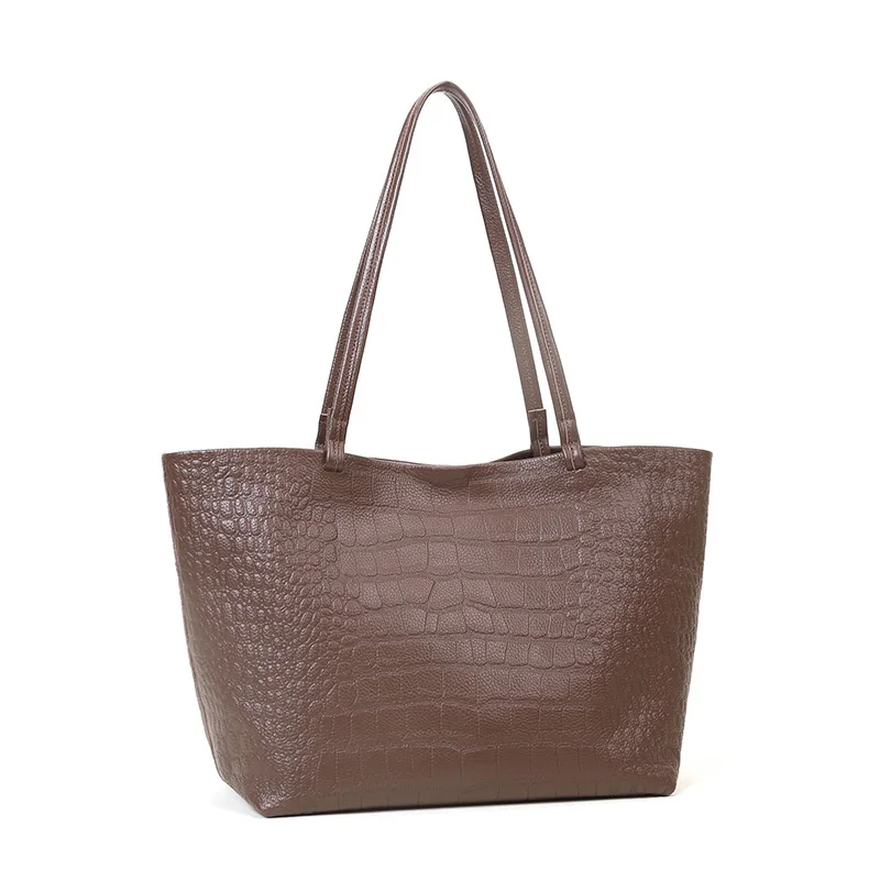 New Wome 2023 grande capacità semplice borsa in vera pelle di pietra Tote da donna pendolare borse a tracolla Casual borse a tracolla