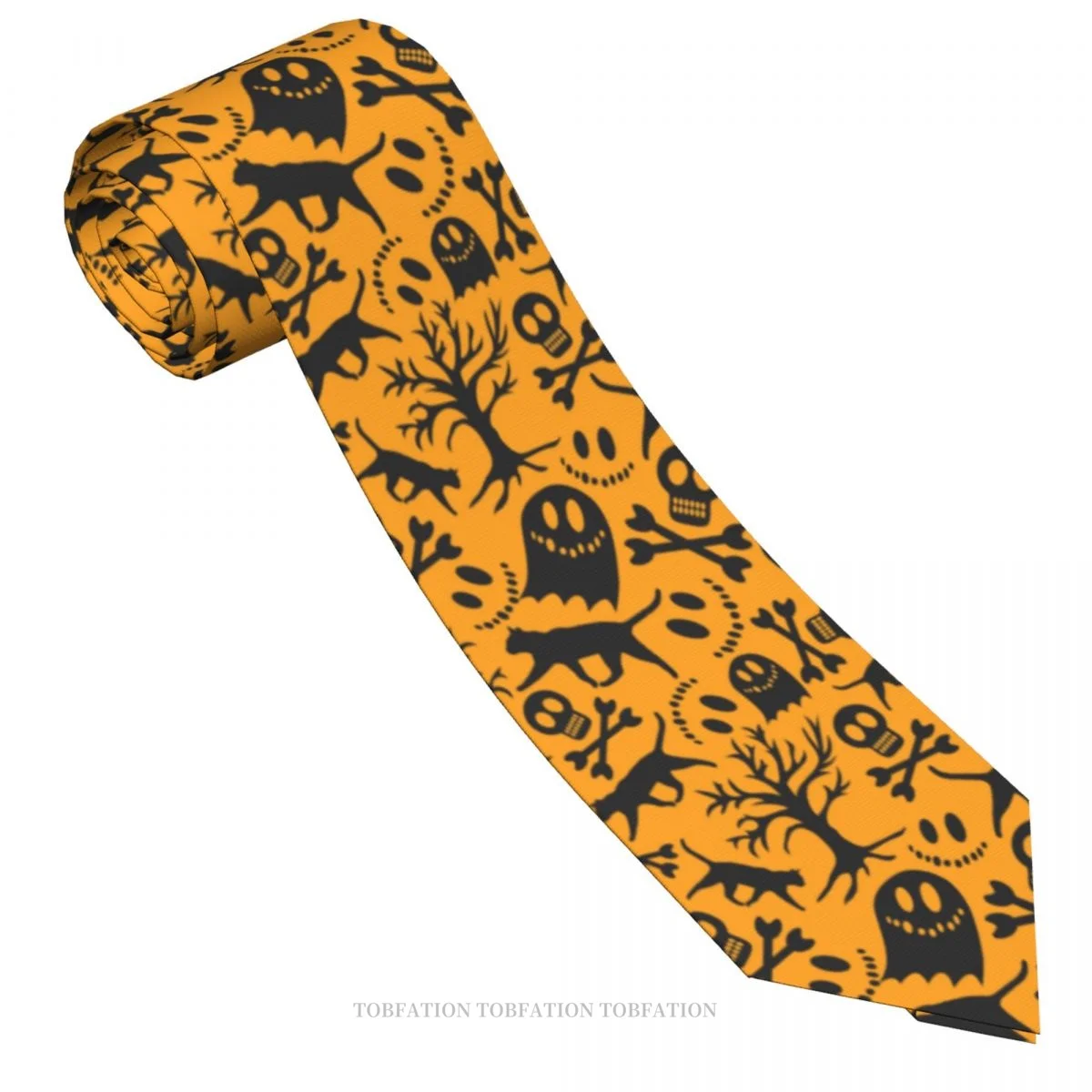 White Skull Cat Halloween Trick or Treat New 3D Printing Tie 8cm Wide Polyester Necktie Shirt Accessories Party Decoration