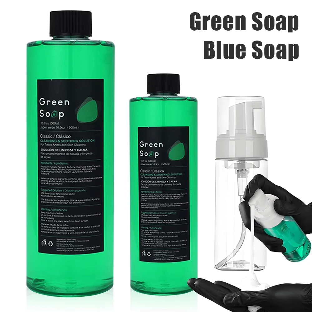 

Tattoo Green Soap Kit Cleaning Soothing Solution Tattoo Blue Algae Soap with Tattoo Dispenser Foaming Bottle Tattoo Accessories