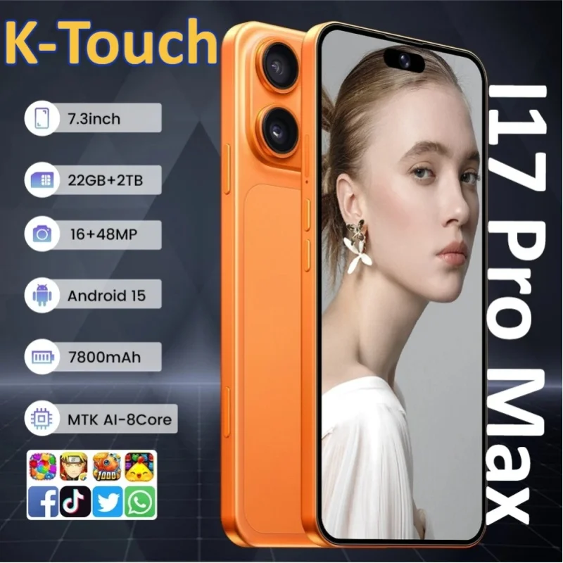 K-Touch I17 Pro Max Mobiltelefone 7,3 Zoll Smartphone Android 15 Handy 22G+2TB 16+48MP Kamera 5G Dual-SIM Dual-Standby 7800mAh Gesichtsentsperrung Handys