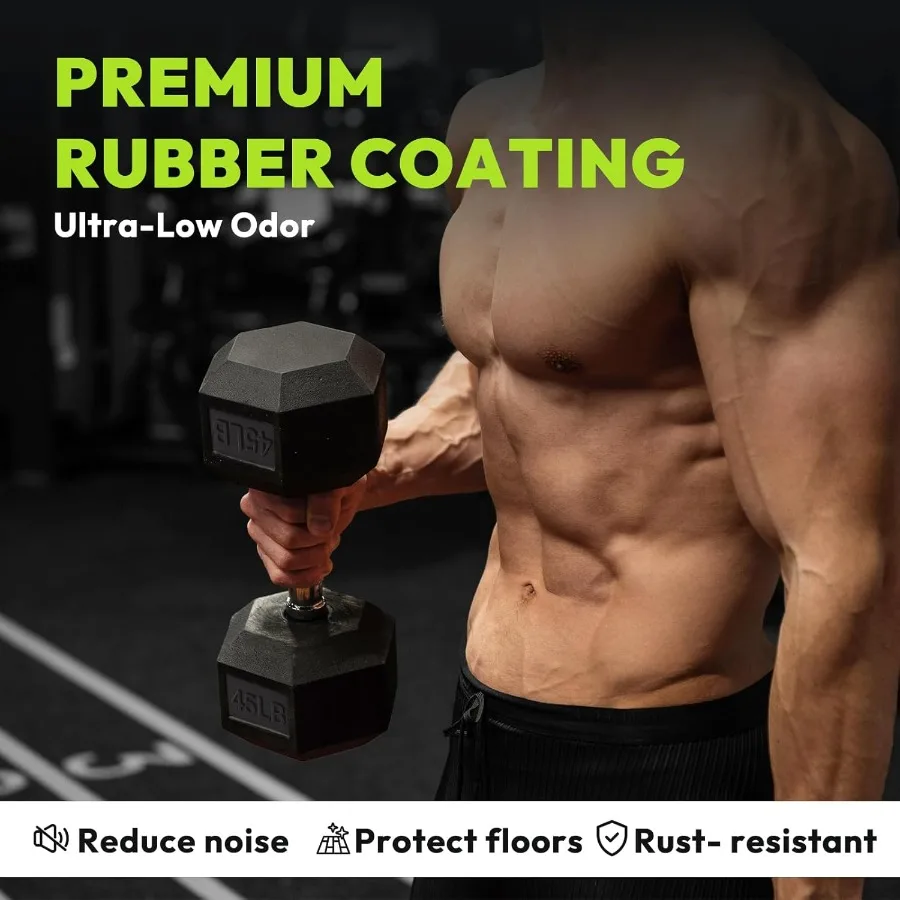مجموعة الدمبل السداسية 2.5400 رطل المطاط المغلفة ممارسة اللياقة البدنية الدمبل الأوزان مجموعة من 2 وزن اليد لتدريب القوة