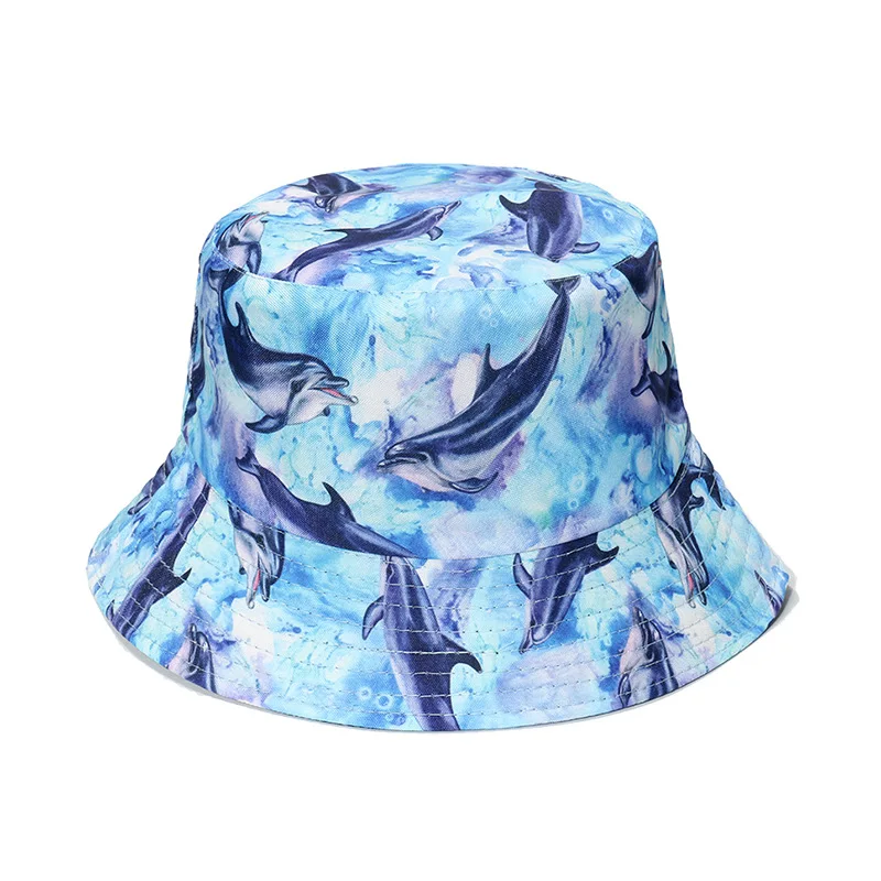 Bucket Hat Women Men Unisex Turtle Jellyfish Printed Sunshade Outdoor Beach Casual Sun Hat Fisherman Cap Hip Hop Cartoon New