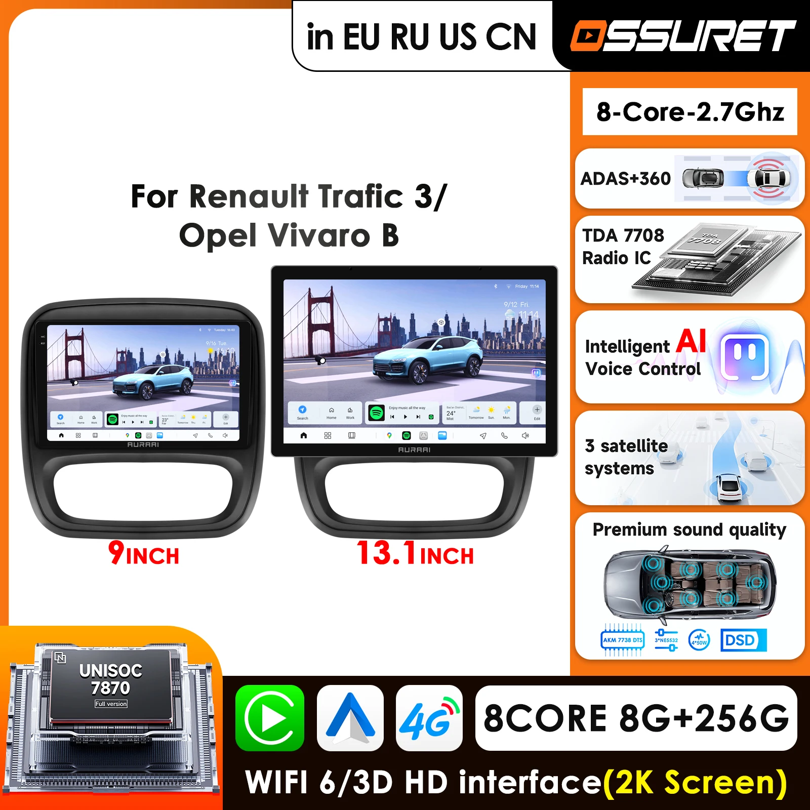 

Ossuret 4G Carplay Android Auto Car Radio For Renault Trafic 3 2014 - 2021 For Opel Vivaro B 2014 - 2018 Car Stereo GPS FM RDS