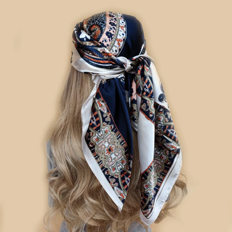 Luxury Brand Scarf Top Women Summer Satin Foulard Bandana Cheveux Soft Neckerchief Hijab Head Scarf Silk For Ladies