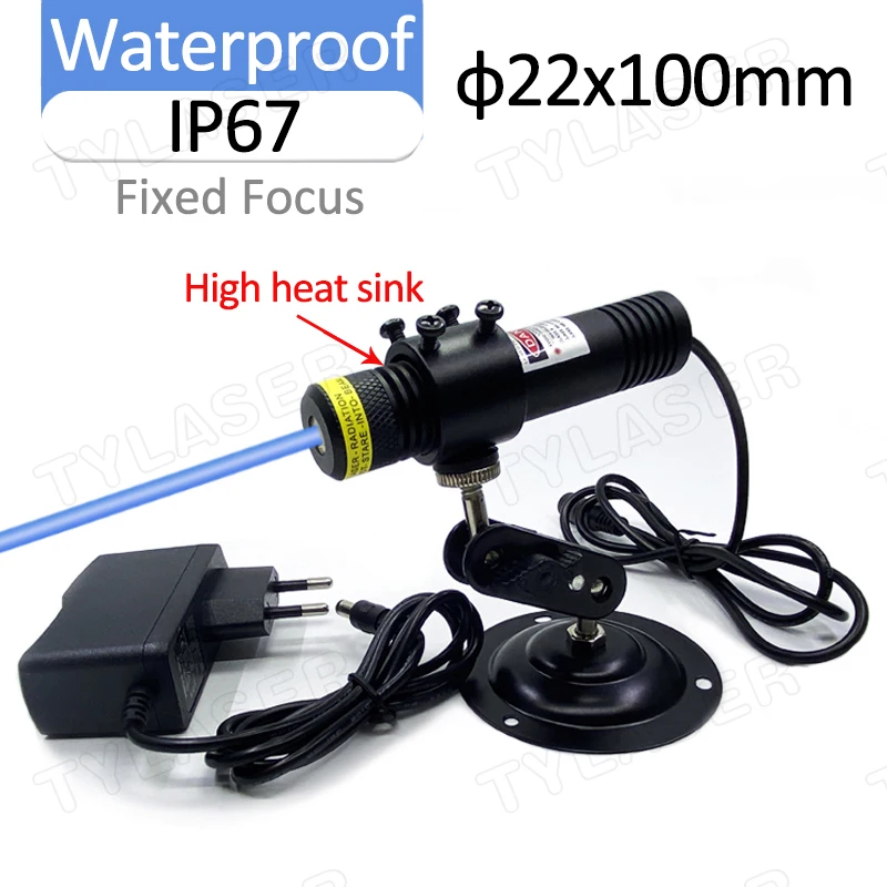 Waterproof IP67 Glass Len D22X100 450nm Blue Dot 10mW 30mW 50mW 80mW Laser Module for Wood Cutting Positioning Free with Bracket