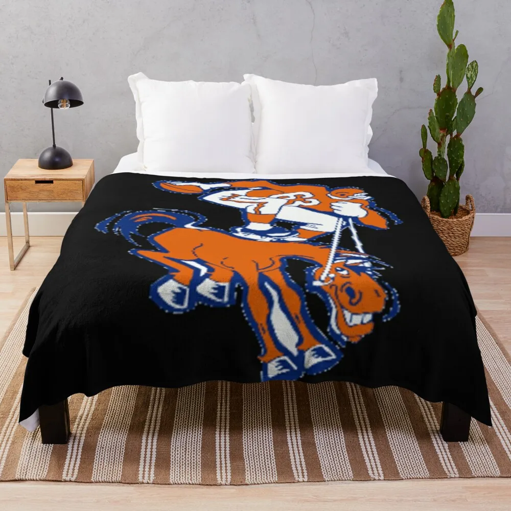 Broncos Retro Logo Design Throw Blanket Hair Beautifuls Blankets