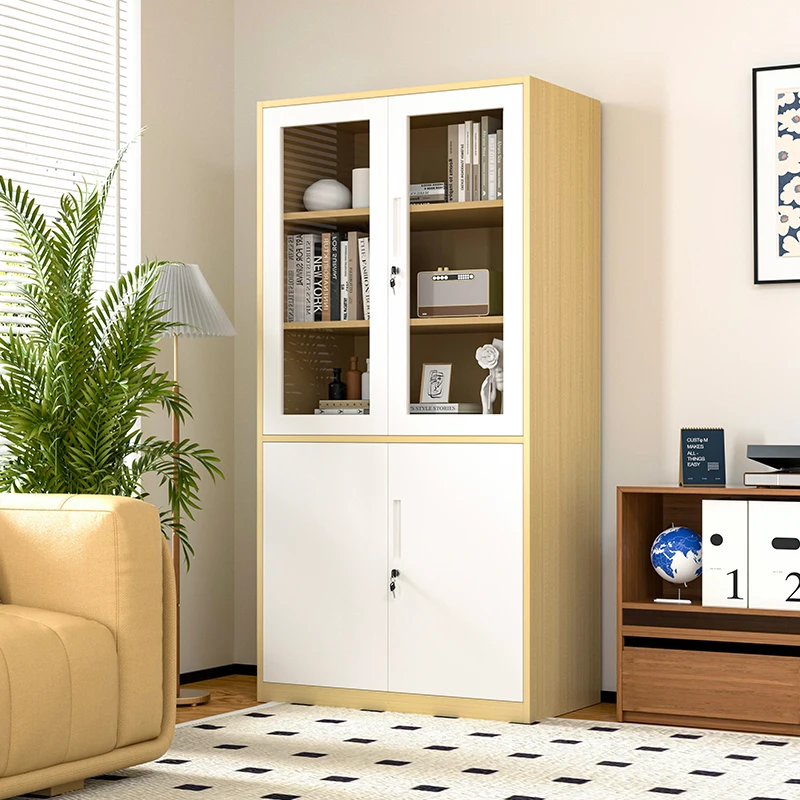 Modern Customized RAL Color Steel Storage Cabinets with Lockable Double Wing Glass Doors for Kitchen and School Use