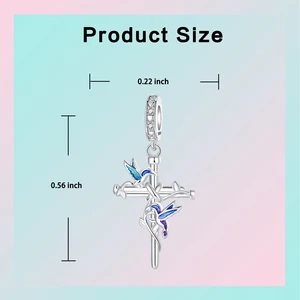 925 Sterling Silver Sayap Adik Cross Liontin Pesona Fit Asli 4 Mm Aperture Gelang Pesona Manik-manik Kalung DIY Wanita Perhiasan 10 pesona sayap penjualan terbaik - №