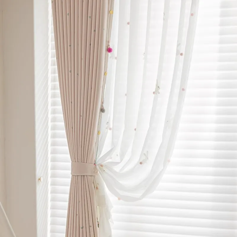Custom Size  White Tulle Chenille Children's Room Blackout Luxury Sheer Elegant Curtains for Living Dining Room Bedroom Door