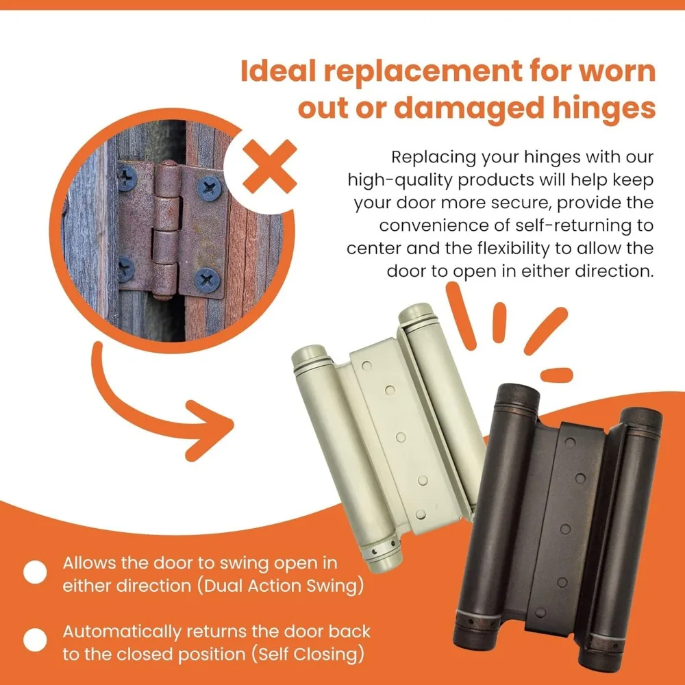 Bisagras pivotantes de doble acción de alta resistencia para puertas batientes comerciales, cafeterías y entradas de salón - Bisagras de puertas de grado industrial