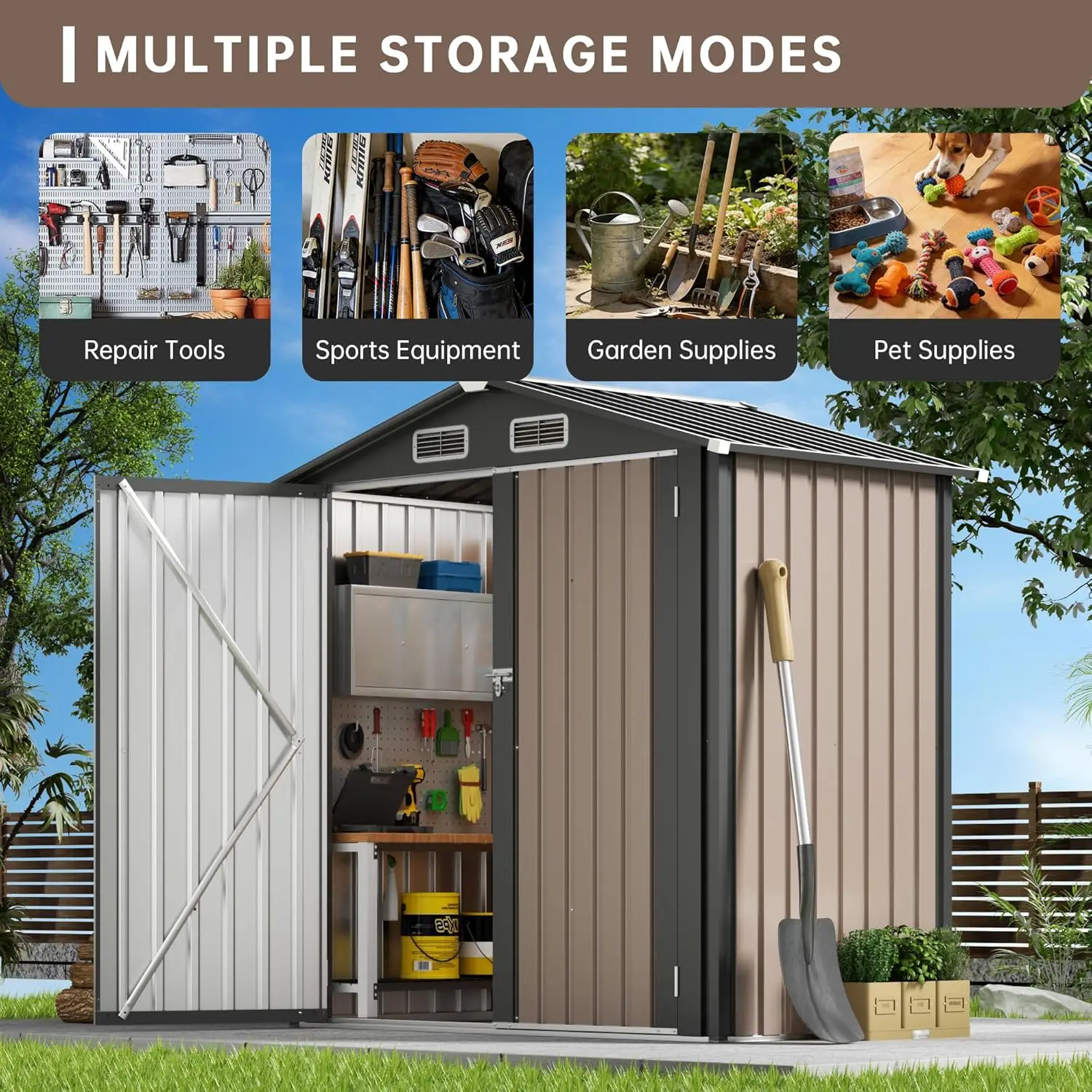 Metal Storage Shed & Outdoor Storage, Outdoor Steel Storages Shed with Sloping Roof, Utility and Tool Garden Sheds, Customized