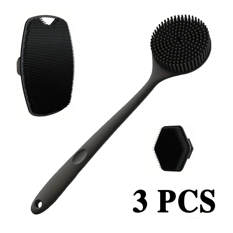 

3-piece Bath brush set Soft silicone bath brush with non-slip handle, easy to clean and rinse, perfect for use in the bath