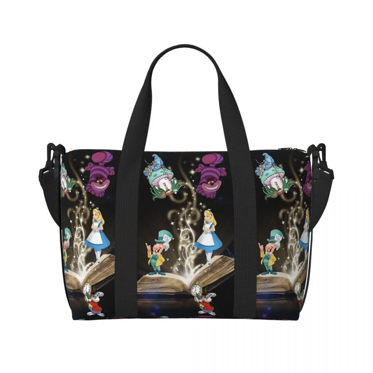 

Custom Cheshire Cat Grocery Shopping Tote Bag Women Big Capacity Smiling Cartoon Animal Gym Beach Travel Bags