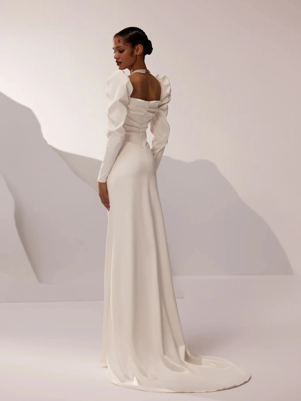 Robe de mariée élégante à col carré pour les patients, robe vintage, fermeture éclair au dos, longueur au sol, robe classique pour la mariée