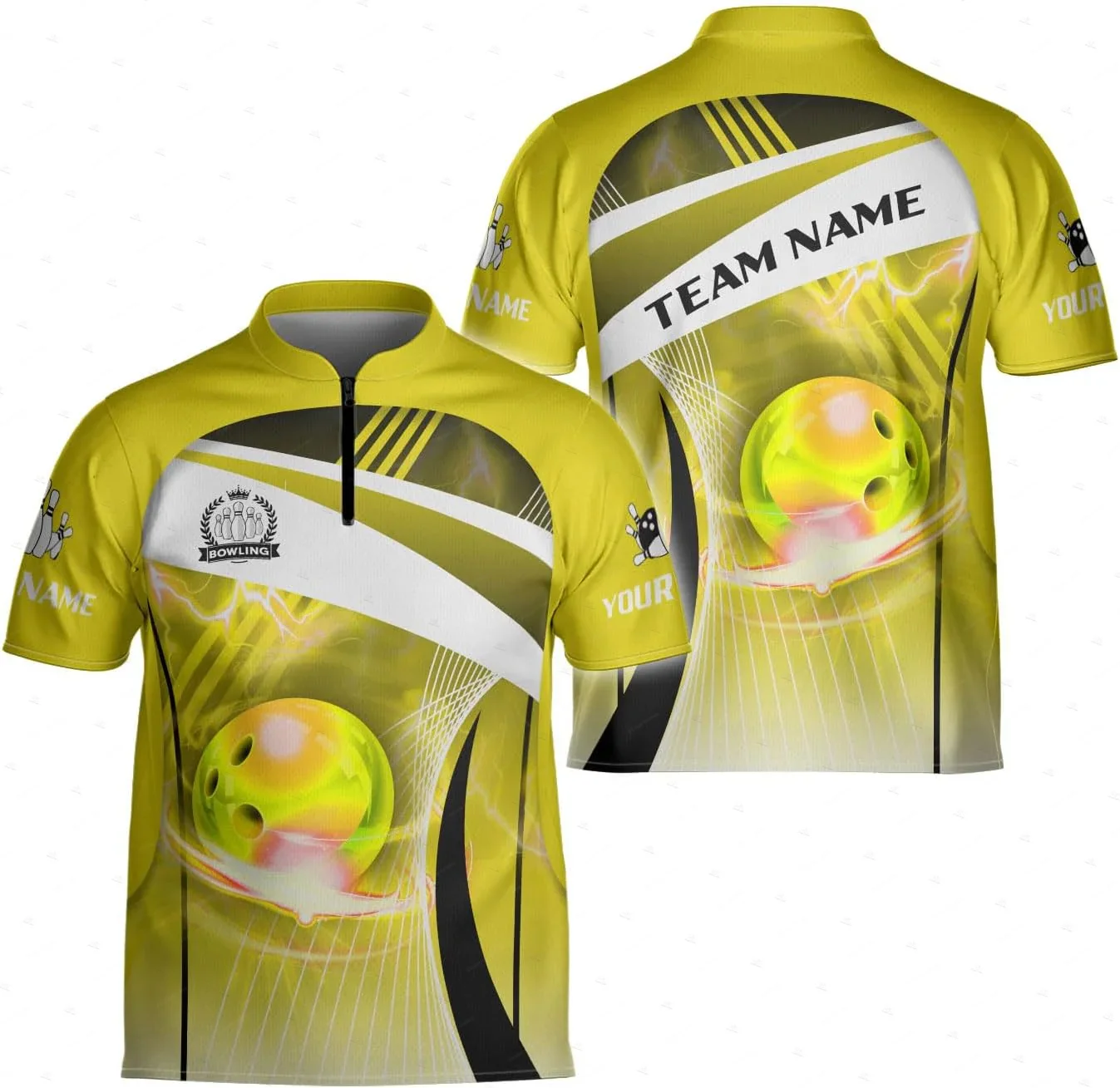 Custom Name Mesh Breathable Bowling Flame Ball Graffiti Vintage 3DPrint Harajuku Summer Short Sleeve Zipper Polo Jersey Shirts E - Image 3