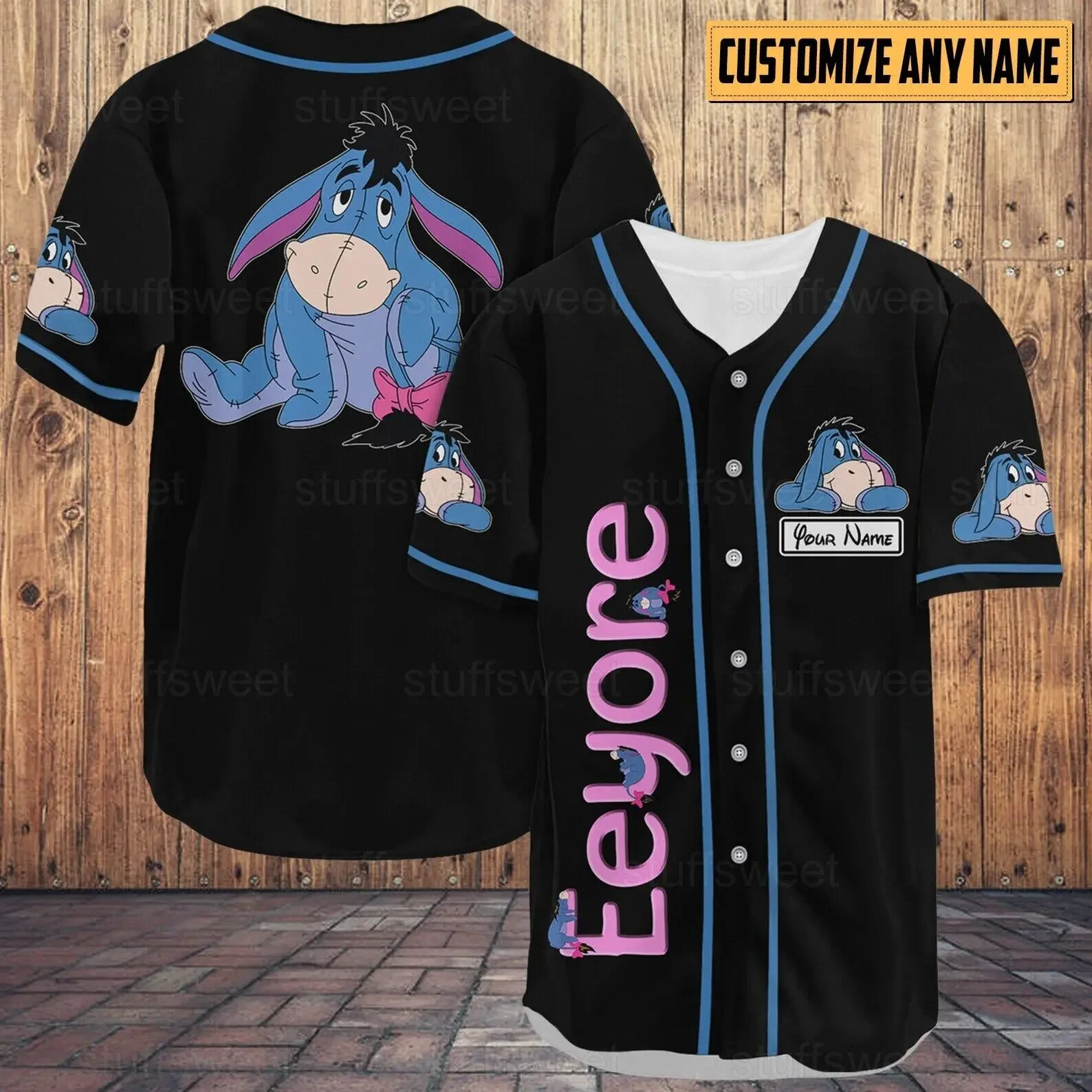 Eeyore Winnie The Pooh 50th Anniversary Walt Disney World 3D Baseball Jersey Eeyore Winnie The Pooh baseball shirt