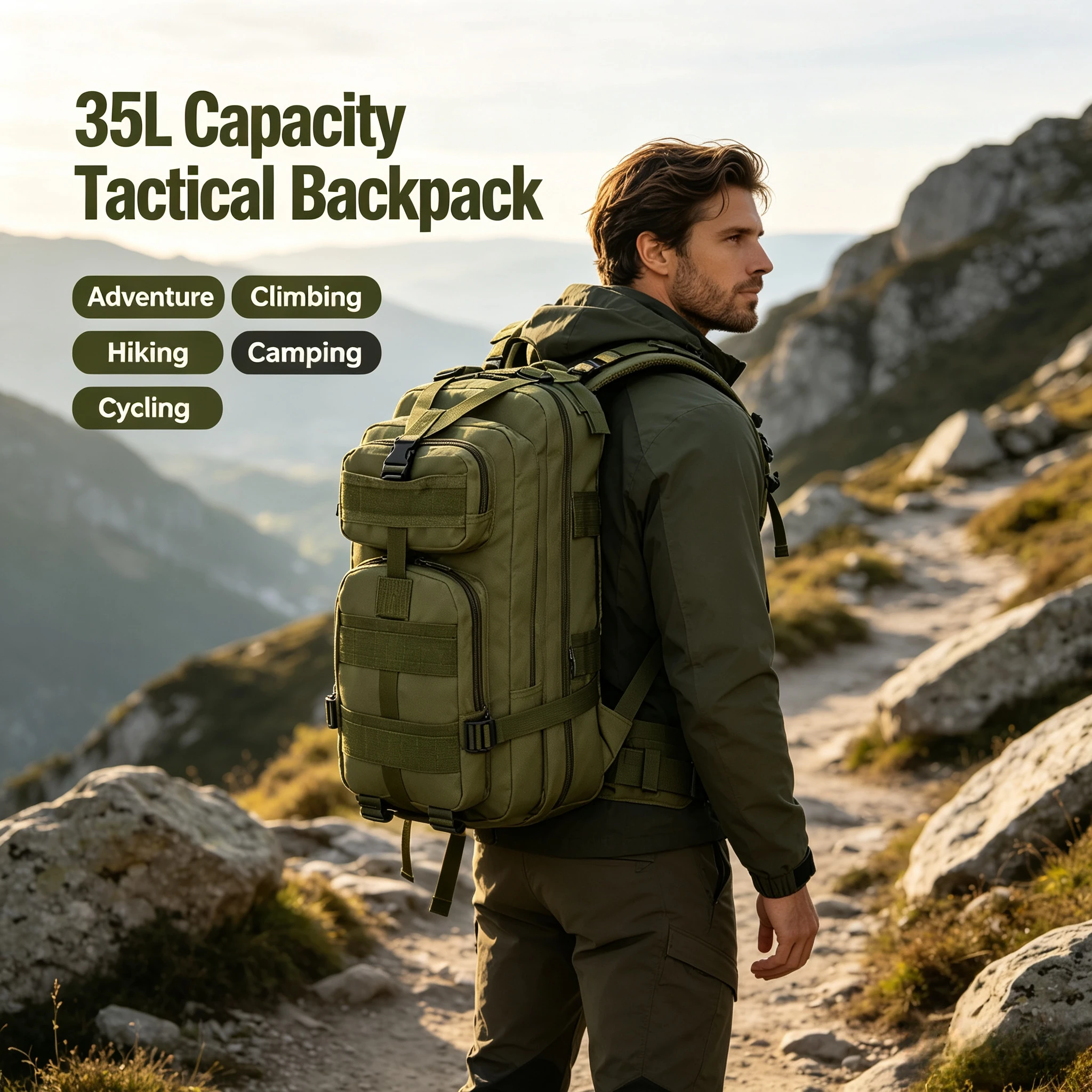 35L Camouflage Tactical Backpack, Heavy Duty Multi-layer Bug Out Bag for Outdoor Hiking Camping Trekking Sport Rucksacks