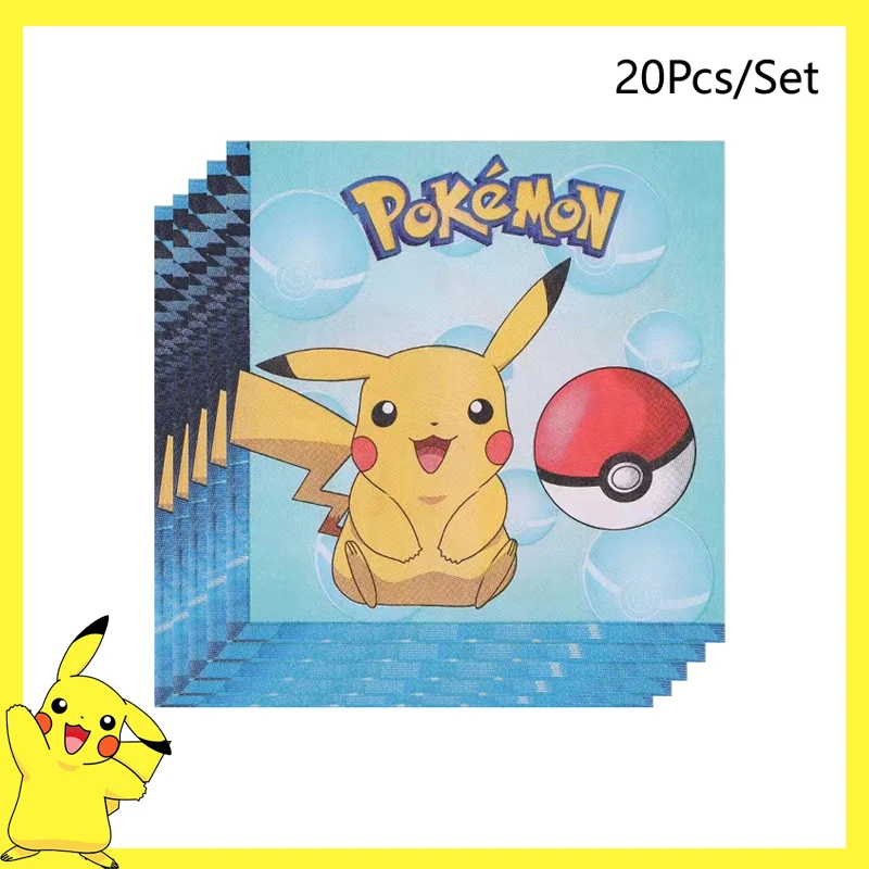 Pokemon Verjaardagsfeestje Decoratie Pikachu Wegwerp Servies Cup Servet Plaat Tafelkleed Baby Douche Cake Topper Vlag Ballonnen