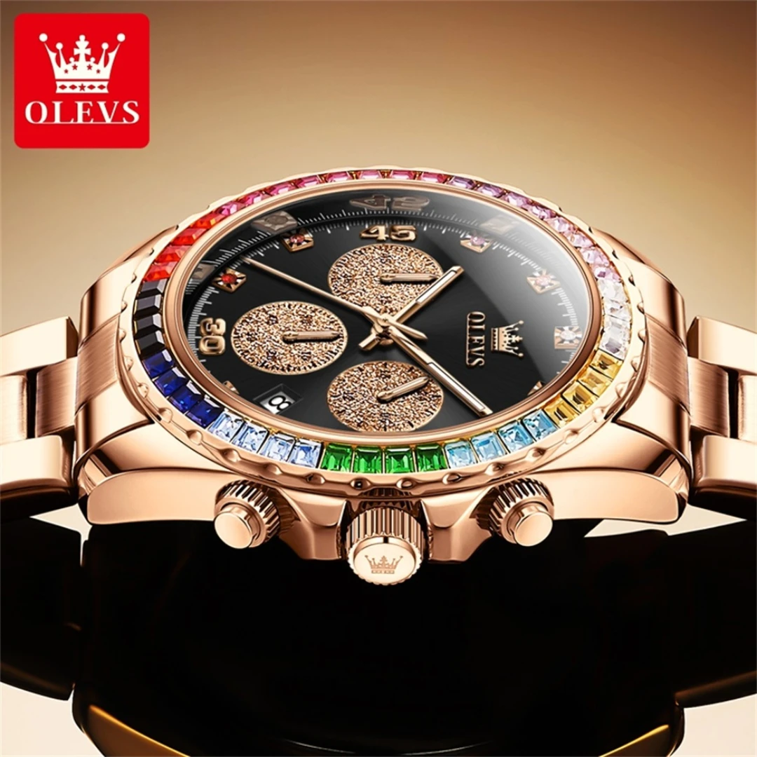 OLEVS 2939 Quartz Fashion Watch Gift Alloy Watchband Round-dial Wristwatch Calendar Small second