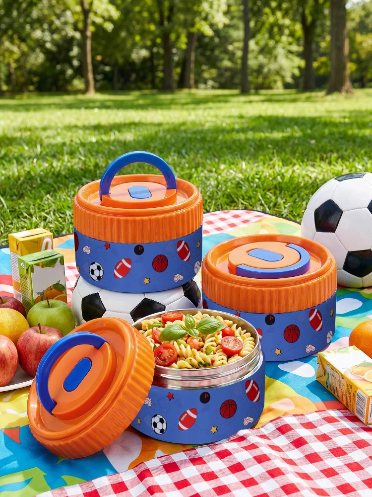 Cartoon-bedruckte Thermo-Lunchbox, tragbare, versiegelte Thermo-Bento-Box, stapelbar, mikrowellengeeignet, isolierter Lebensmittelbehälter für Schüler – Detail 2