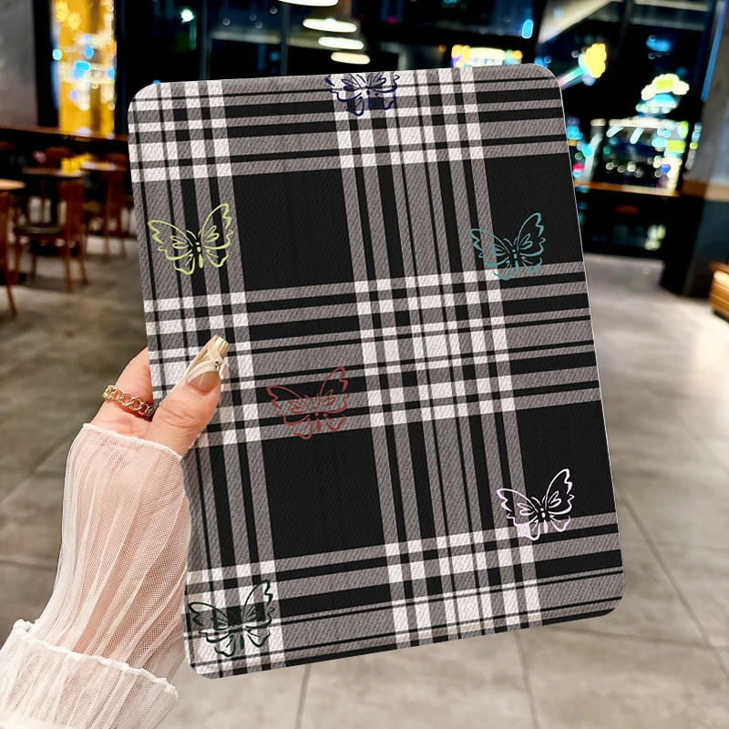 

Чехол для планшета с черно-серой клетчатым узором «бабочка» ДЛЯ iPad pro 10/11 дюймов 2020/6/7/8/Air 3-й/Air 4/9 поколения/Air 5t