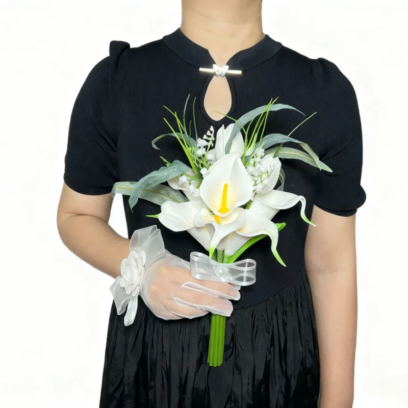 Bridal Bouquet Artificial Tulip Flowers White Wedding Bridal Bouquet Wedding Marriage Party Prop ramo de novia tulipanes 꽃다발