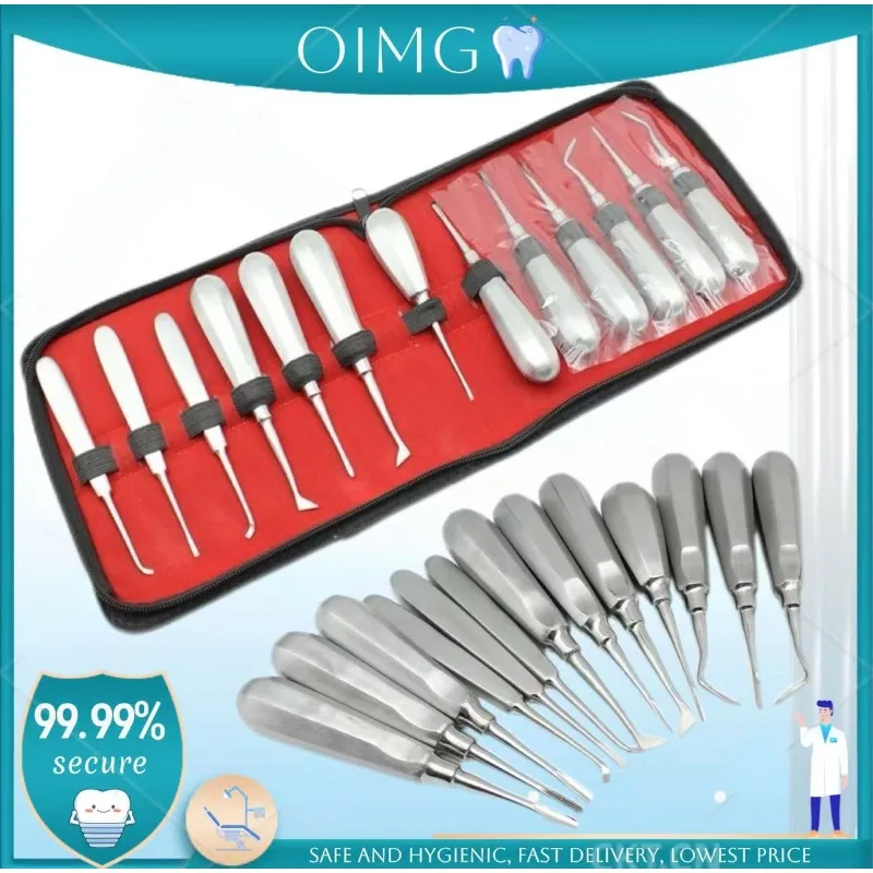

Dental 13Pcs Stainless Steel Plier Curved Root Forceps Hexagon Handle Dental Extraction Elevator Kit Dental Instruments Set