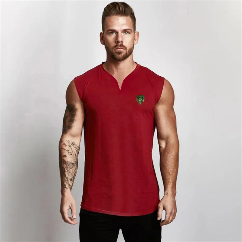 New Mens Sports Training Casual Workout Tank Top Musculation Gym Clothing Bodybuilding Fitness Singlets Sleeveless V-Neck Vest