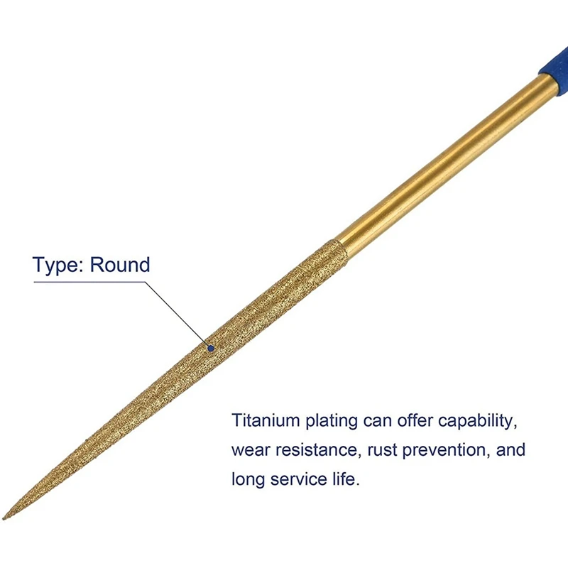 Diamond Needle File Set 3Mm X 140Mm, Round Files Titanium Coated Tools For Metal Wood Stone Glass, 20Pcs