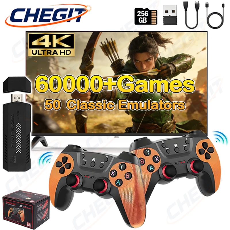 X2 PRO 4K HD Gaming Stick Wireless Controller 32/256 GB 3/60000+Games 50+ Emulators Classic Video Game Console for PSP/N64/GBA