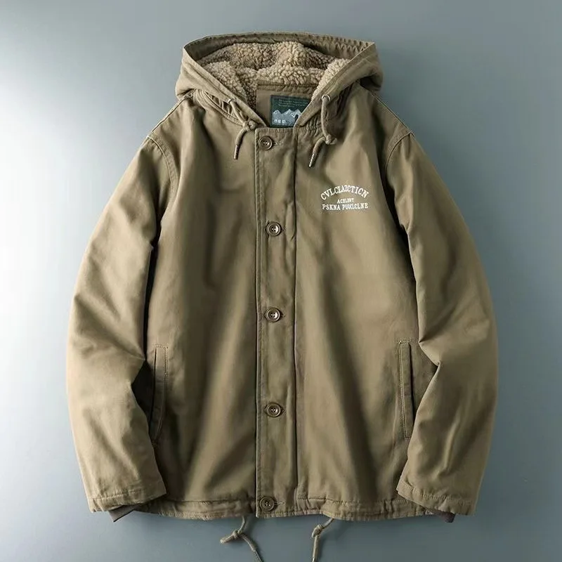 Men's Cotton-padded Clothes, Winter New Velvet Thickened Tooling, Cotton-padded Clothes, Lamb Wool Thermal Jacket, Top