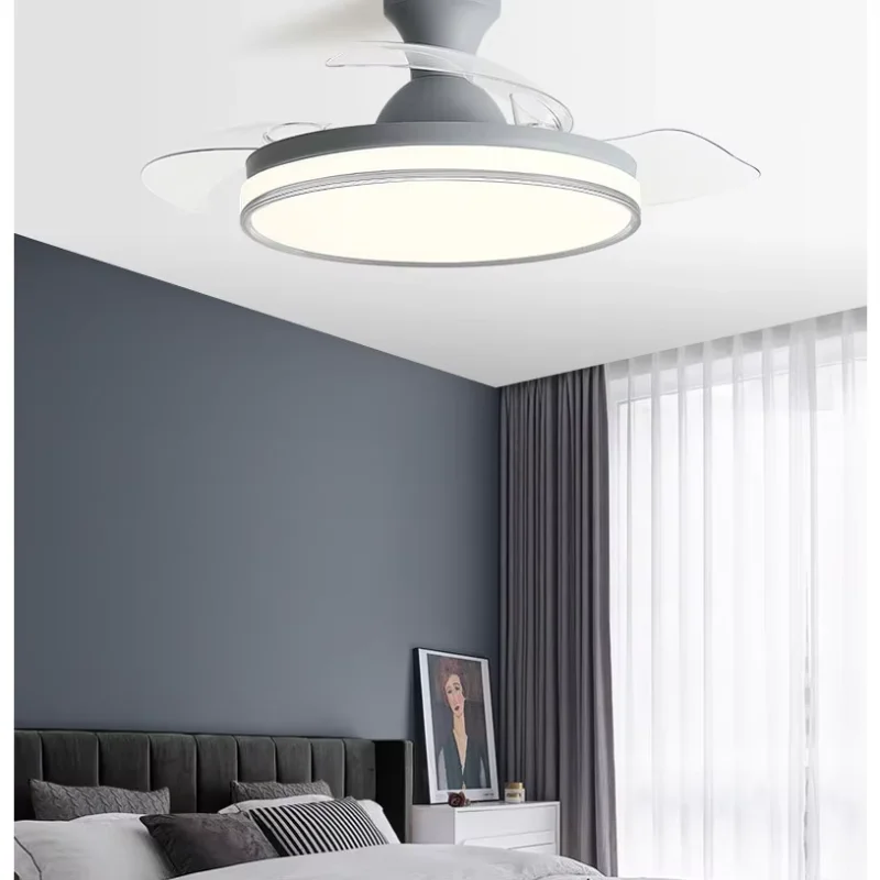 Low Floor Ceiling Fan Light LED Light Invisible Chandelier DC Motor Ceiling Fan Lamp 36in 42Inch 110V 220V Remote Control Fan