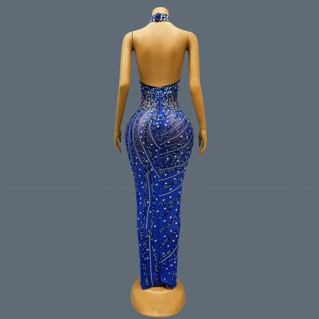 Abito lungo aderente da donna elegante di fascia alta di lusso Abito estivo senza maniche Abito da sera in rete trasparente per festa di compleanno Shuiliu