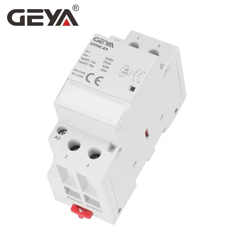 GEYA GYHC 2P 63A DC contattore DC24V bobina 2P 220V 2NO 2NC 1 no1nc contattore automatico Householdr tipo guida Din