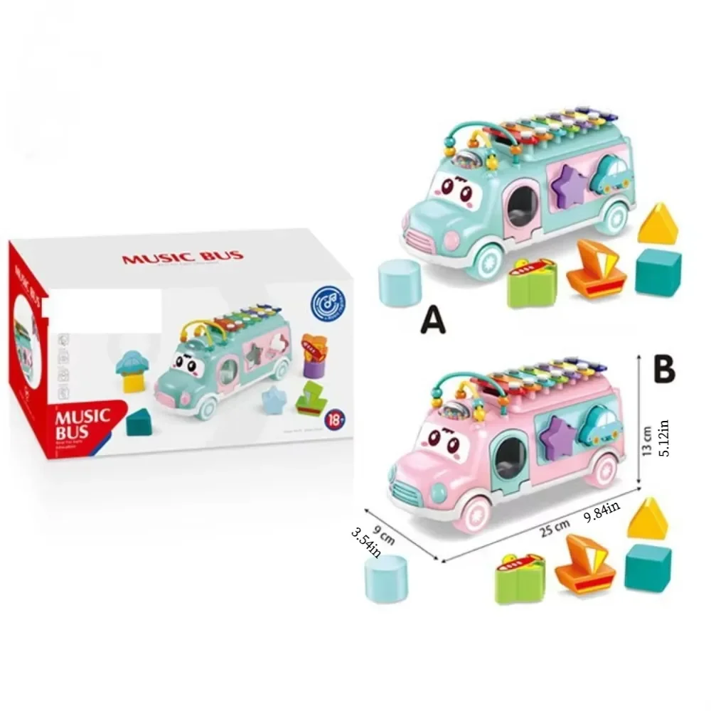 Instrumento de imitação de desenhos animados xilofone crianças tocando piano blocos de construção ônibus jogando música brinquedos das crianças multifuncional