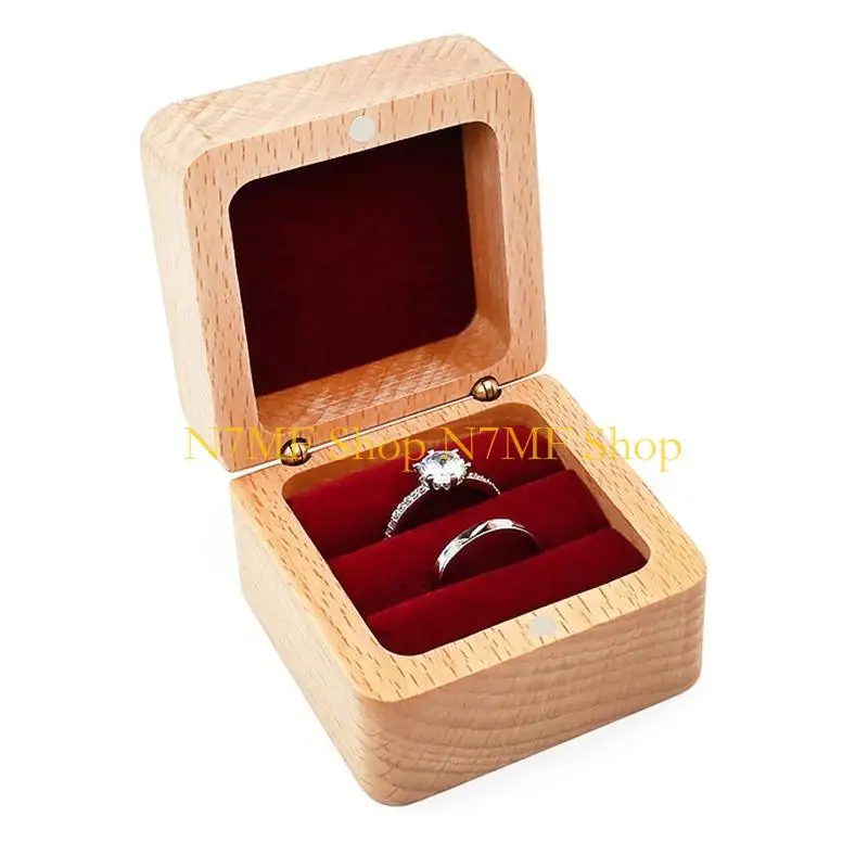 

N7MF Wooden Jewelry Gift Box Walnut Ring Box Handmade Decor Box Jewelry