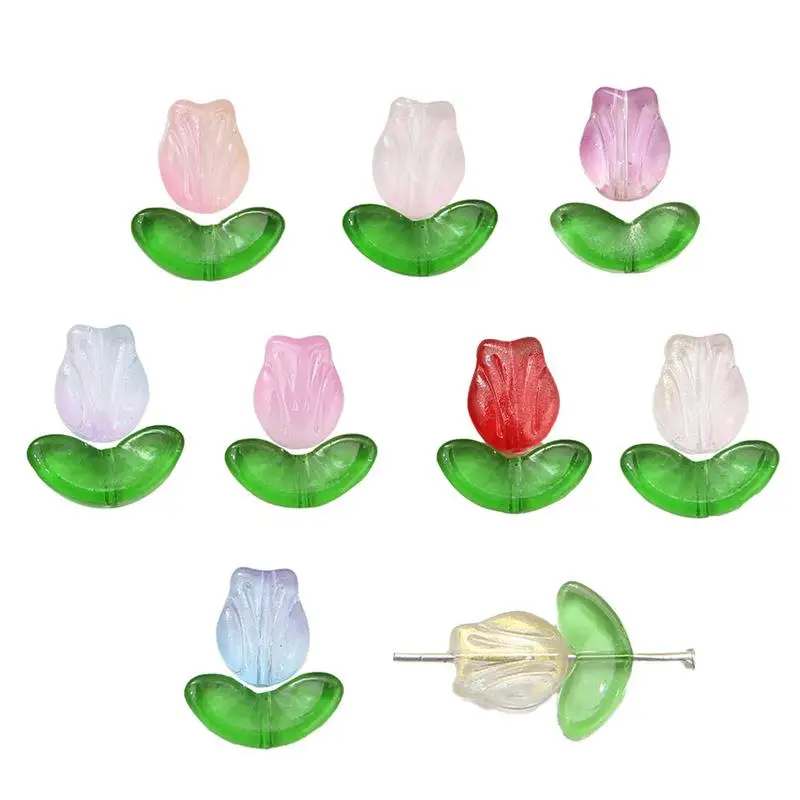 Cuentas de tulipanes de cristal Multicolor para fabricación de joyas, abalorios sueltos de flores para pulseras DIY, accesorios de joyería, 10/20 piezas