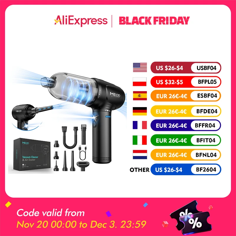 

MECO ELEVERDE 4 In 1 Compressed Air Duster 110000RPM Electric Air Blower 16000PA Keyboard Cleaner for PC Computer with LED Light