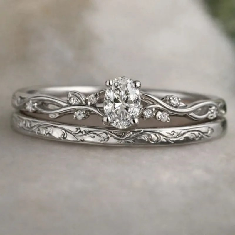 Minimalistisches, mit weißen CZ-Steinen besetztes Damen-Ringset, trendige silberne Farbe, handgeschnitzt, für den täglichen Gebrauch, Partyschmuck, Jubiläumsgeschenk