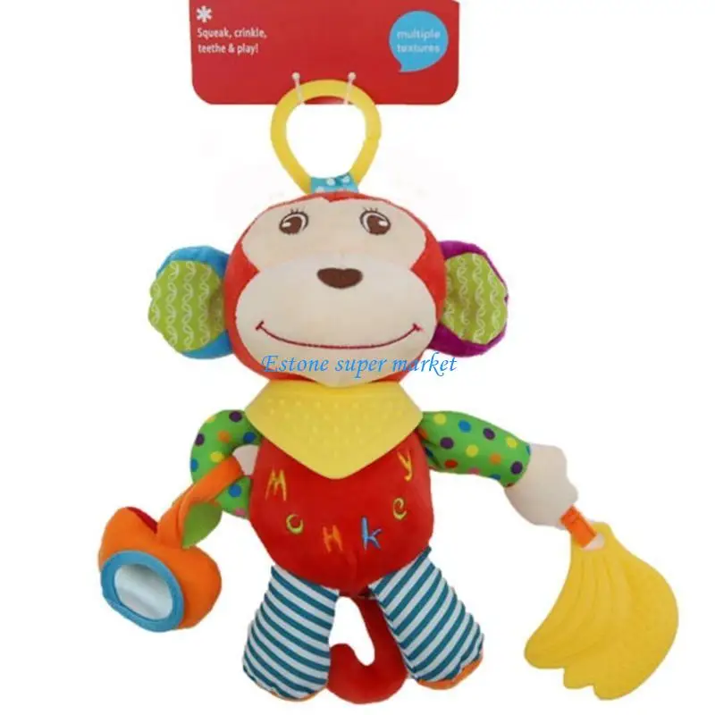 090B Animal Shaped Rattle Baby Gifts Infant Bed Around Decoration Hanging Toy with Teether