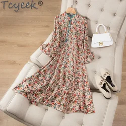 Tcyeek 100% Mulberry Silk Dress Women Summer Clothes Beach Dress Elegant and Pretty Women's Dresses Slim Fit Vestidos De Mujer