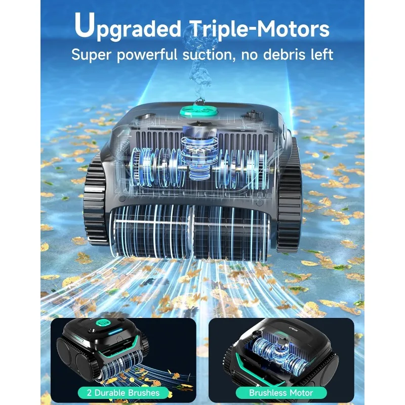 (2025 جديد) مكنسة كهربائية WYBOT C2 لحمام السباحة الداخلي، تنظيف الجدار والخطوط المائية، ترشيح فائق الدقة