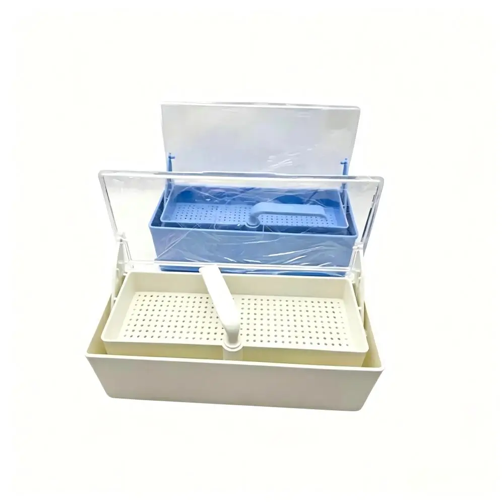 1PC Dental Plastic Soaking Disinfection Box With Lift Basket Lid Multi‑function Dental Instrument Storage Organizer Case