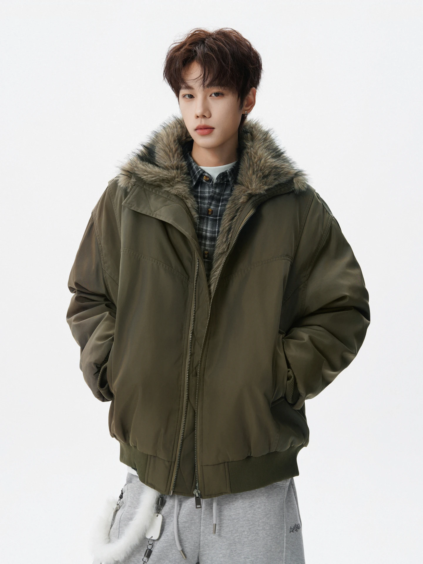 

Thiened Cotton Jaet Men's Winter Warm Sli Retro Couple Matched Mountain Eagle Pattern Stand Collar Casual Outerwear