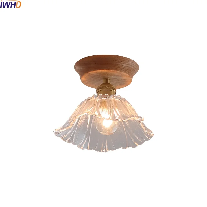 

IWHD Home Lighting LED Ceiling Lamp Glass Wood Porch Restaurant Corridor Living Room Light Decoration Lamparas De Techo