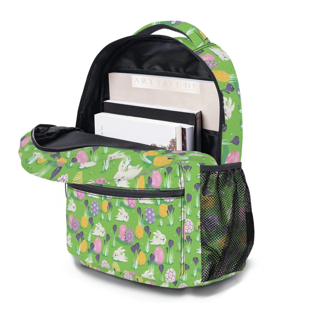 Sac à Dos d'École Imprimé à Motif de Matin de Pâques, Sacoche à la Mode sur Fond Vert, Nouvelle Collection