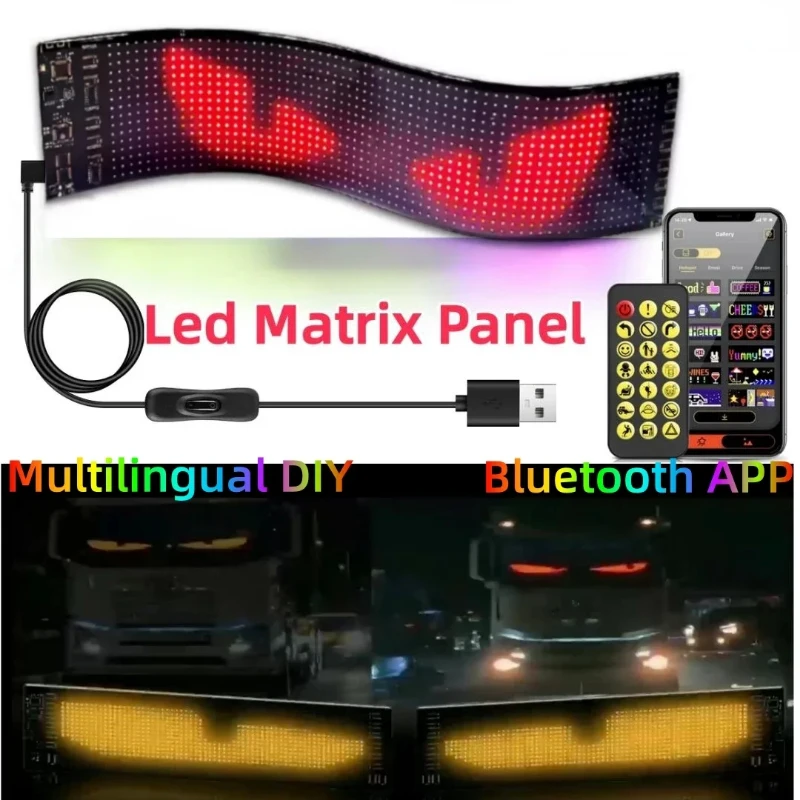 

5V USB Smart App Remote Control Multilingual Car LED Matrix Pixel Panel Scrolling Advertising Car Truck Devil's Eye Signs Light