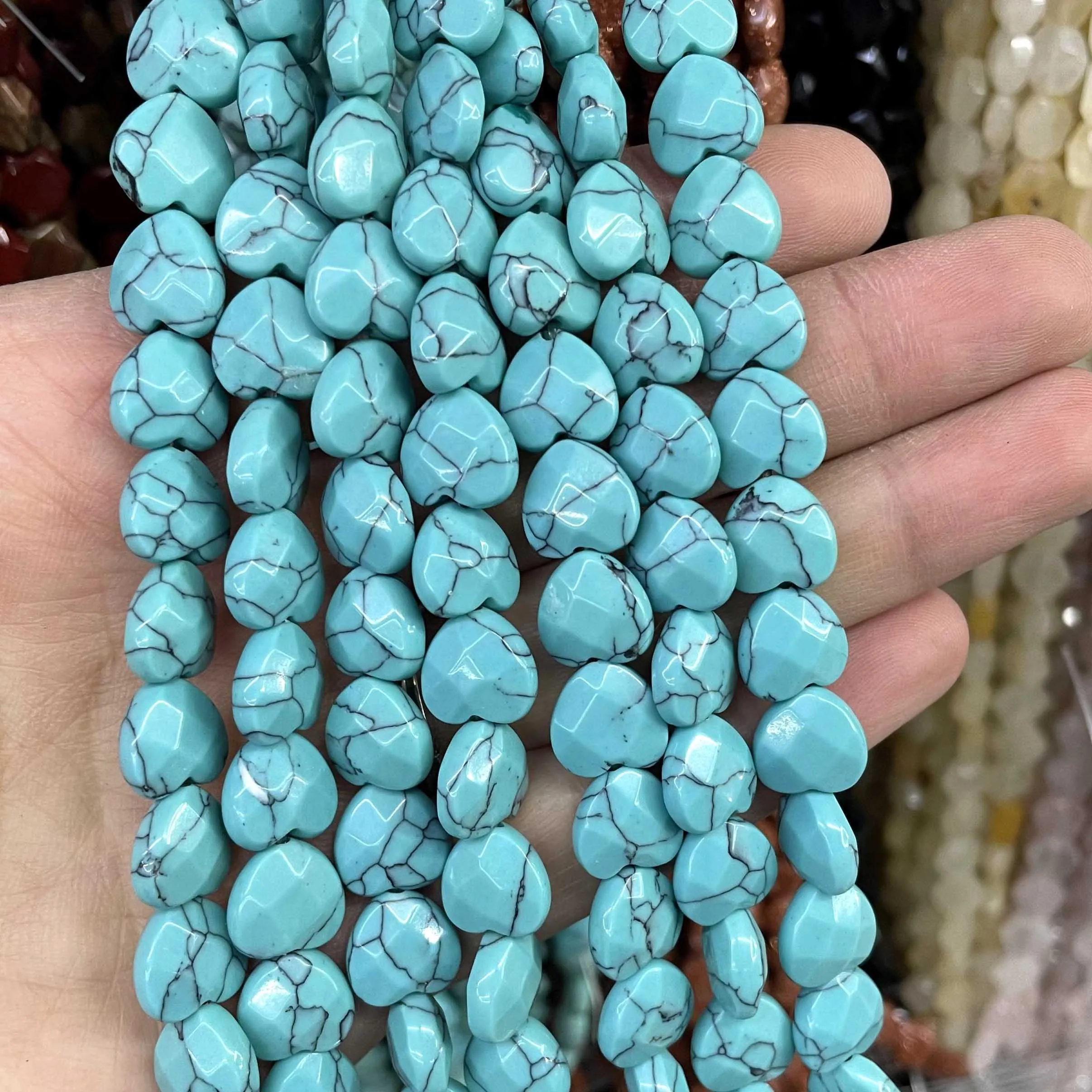 Natural Stone Blue Turquoise Faceted Round Flower Heart Drop Rondelle Spacer Beads For Jewelry Make Diy Bracelet Accessories