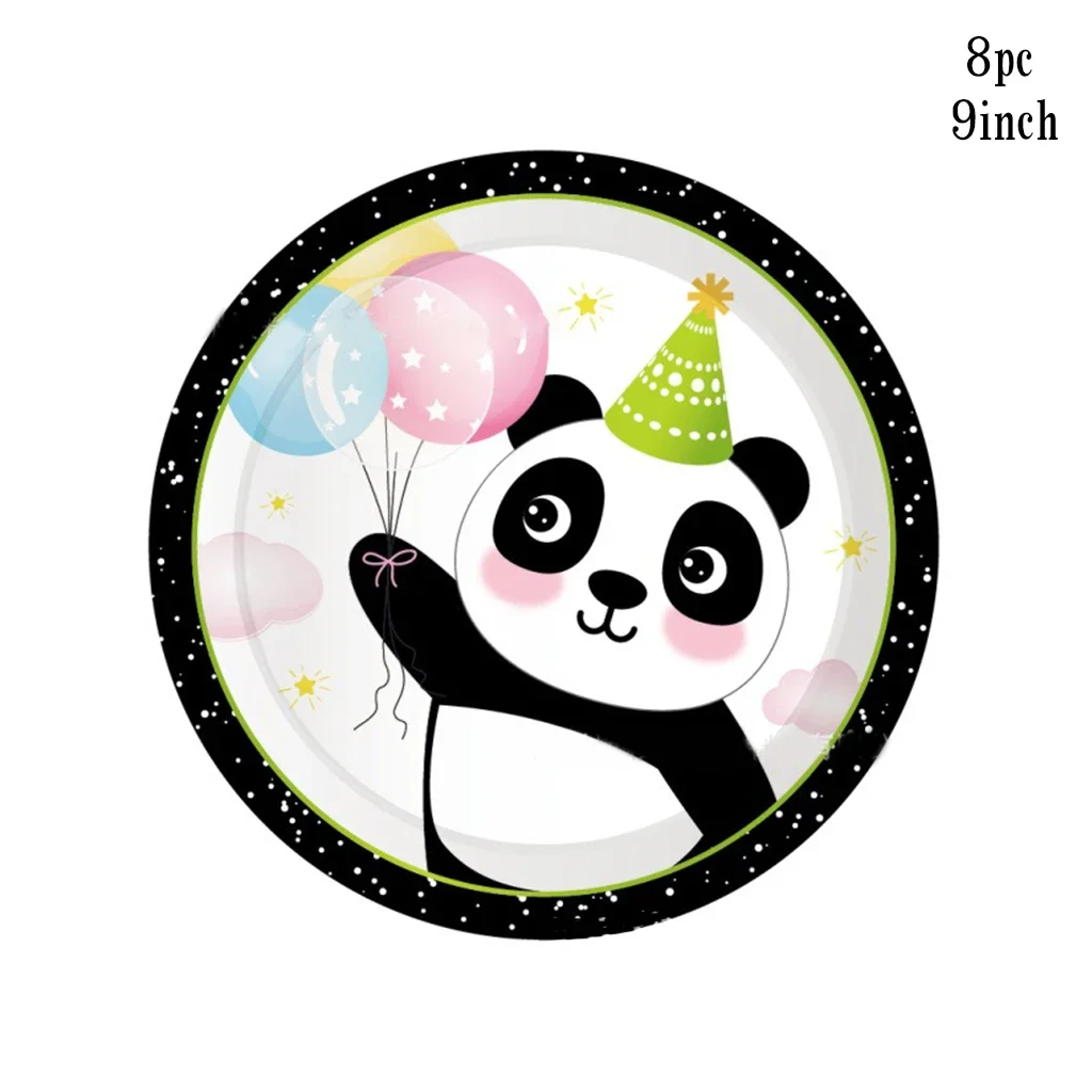 8Guests Giant Panda Disposable Tableware Cute Panda Plates Napkin Panda Theme Happy Birthday Party Kids Babyshower Decor