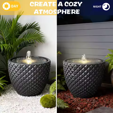 13 Inch High Solar Water Fountain Garden Freestanding Fountain Solar Powered with LED Lights &amp; Pump for Garden Patio Deck Porch